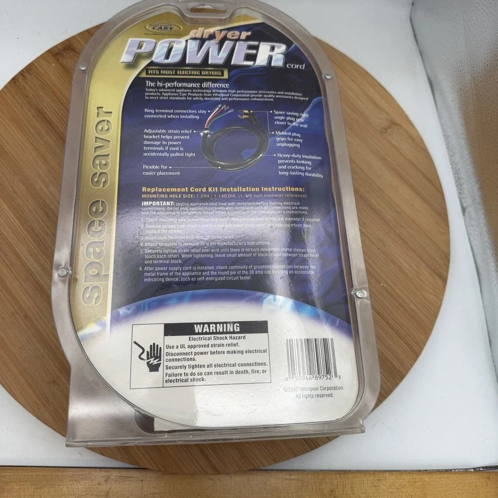 Dryer Power Cord Whirlpool 4 Wire 30 Amp 250v‎ 6' NIB Hi Performance Space Saver